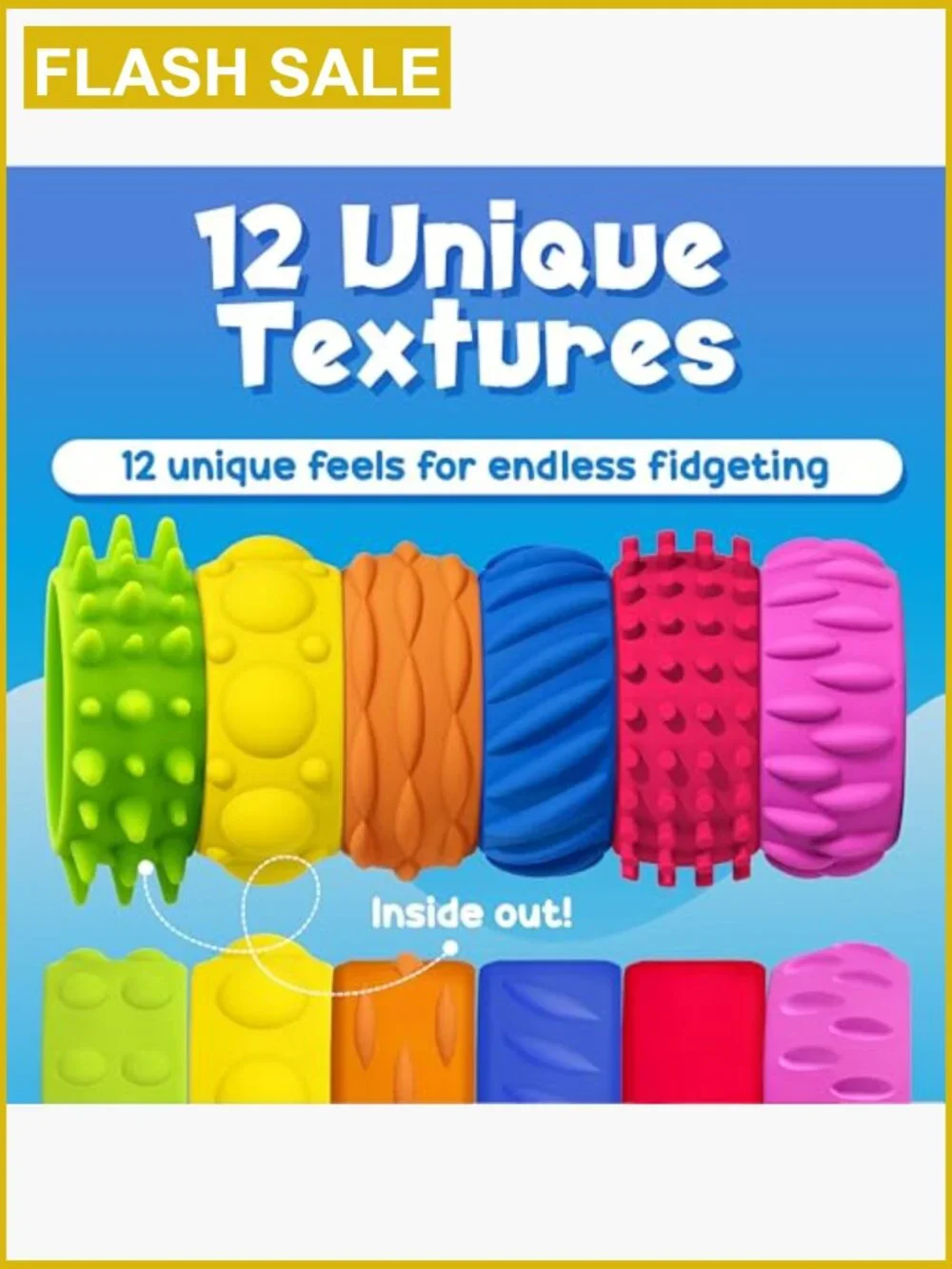 18 Pack Fidget Rings Sensory Toy Set with 6 Textures for Kids